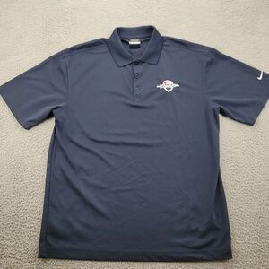 Nike Golf Shirt Mens Large Blue Dri-Fit Logo Embroideried Swoosh Outdoors Casual